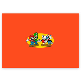 Поздравительная открытка с принтом CupHead x Mario в Санкт-Петербурге, 100% бумага | плотность бумаги 280 г/м2, матовая, на обратной стороне линовка и место для марки
 | arkade | cup head | cuphead | game | games | mario | аркада | игра | игры | кап хэд | капхед | купа хэд | марио | сгз руфв | сгзруфв | чашкоголовый
