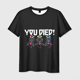 Мужская футболка 3D с принтом You Died в Санкт-Петербурге, 100% полиэфир | прямой крой, круглый вырез горловины, длина до линии бедер | arkade | cup head | cuphead | game | games | аркада | игра | игры | кап хэд | капхед | купа хэд | сгз руфв | сгзруфв | чашкоголовый