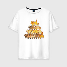 Женская футболка хлопок Oversize с принтом Пирамидка в Санкт-Петербурге, 100% хлопок | свободный крой, круглый ворот, спущенный рукав, длина до линии бедер
 | animal | cat | cute | kitty | meow | друг | животные | киска | китти | кот | котенок | котик | котэ | кошечка | кошка | лев | леопард | милый | мур | мяу | пантера | питомец | рысь | тигр
