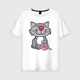 Женская футболка хлопок Oversize с принтом Smiling Cat в Санкт-Петербурге, 100% хлопок | свободный крой, круглый ворот, спущенный рукав, длина до линии бедер
 | animal | cat | cute | kitty | meow | друг | животные | киска | китти | кот | котенок | котик | котэ | кошечка | кошка | милый | мур | мяу | питомец