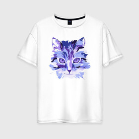 Женская футболка хлопок Oversize с принтом Blue Cat в Санкт-Петербурге, 100% хлопок | свободный крой, круглый ворот, спущенный рукав, длина до линии бедер
 | animal | cat | cute | kitty | meow | друг | животные | киска | китти | кот | котенок | котик | котэ | кошечка | кошка | милый | мур | мяу | питомец