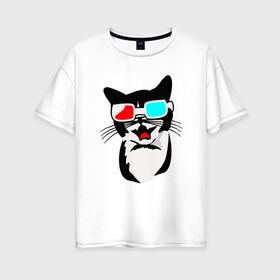 Женская футболка хлопок Oversize с принтом 3D Cat в Санкт-Петербурге, 100% хлопок | свободный крой, круглый ворот, спущенный рукав, длина до линии бедер
 | animal | cat | cute | kitty | meow | друг | животные | киска | китти | кот | котенок | котик | котэ | кошечка | кошка | милый | мур | мяу | питомец