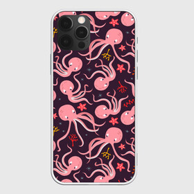 Чехол для iPhone 12 Pro с принтом Осьминоги в Санкт-Петербурге, силикон | область печати: задняя сторона чехла, без боковых панелей | cute | octopus | милый | морское | осьминог | осьминожка | паттерн | тентакли | щупальца