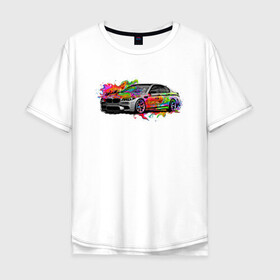 Мужская футболка хлопок Oversize с принтом автомобиль бмв в Санкт-Петербурге, 100% хлопок | свободный крой, круглый ворот, “спинка” длиннее передней части | авто | автомобиль | арт | краски | машина | тачка