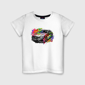 Детская футболка хлопок с принтом Мерседес в красках в Санкт-Петербурге, 100% хлопок | круглый вырез горловины, полуприлегающий силуэт, длина до линии бедер | авто | автомобили | диски | дорогие авто | красивые авто | мерседес | тачка
