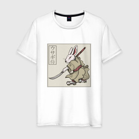 Мужская футболка хлопок с принтом Кролик Самурай Rabbit Samurai в Санкт-Петербурге, 100% хлопок | прямой крой, круглый вырез горловины, длина до линии бедер, слегка спущенное плечо. | art | cyberpunk samurai | ninja | oni | rdsmry | ronin | samurai | shogun | ukiyo e | арт | живопись | животные | заяц | киберпанк самурай | мерч | прикол | путь воина | путь самурая | ронин | сёгун | токио | укиё э | фреска | харакири