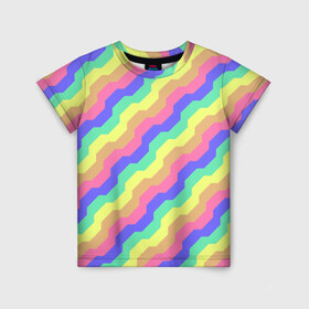 Детская футболка 3D с принтом Радужные волны в Санкт-Петербурге, 100% гипоаллергенный полиэфир | прямой крой, круглый вырез горловины, длина до линии бедер, чуть спущенное плечо, ткань немного тянется | Тематика изображения на принте: волна | волны | зигзаг | красочный | круто | лето | линии | линия | полоса | полосы | радуга | узор