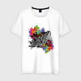 Мужская футболка хлопок с принтом грустный кот в Санкт-Петербурге, 100% хлопок | прямой крой, круглый вырез горловины, длина до линии бедер, слегка спущенное плечо. | в сапогах | дикая | домашние | животное | зверь | котенок | кошка | красивая | милота