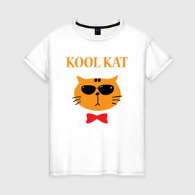 Женская футболка хлопок с принтом Kool kat в Санкт-Петербурге, 100% хлопок | прямой крой, круглый вырез горловины, длина до линии бедер, слегка спущенное плечо | animal | cat | cute | kitty | meow | друг | животные | киска | китти | кот | котенок | котик | котэ | кошечка | кошка | милый | мур | мяу | питомец