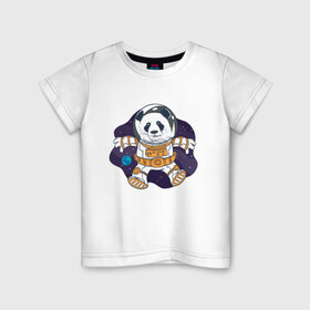 Детская футболка хлопок с принтом Милая Космическая Панда в Санкт-Петербурге, 100% хлопок | круглый вырез горловины, полуприлегающий силуэт, длина до линии бедер | Тематика изображения на принте: animals | astronaut | cosmonaut | cute panda | earth | helmet | kawaii | panda | pet | pets | space | space panda | астронавт | в космосе | в шлеме | детский рисунок | животные | звёзды | земля | космонавт | космос | медведь | медвежонок
