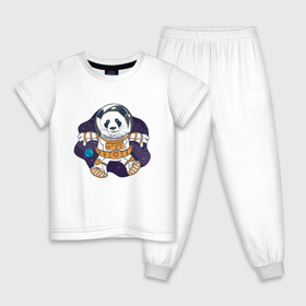 Детская пижама хлопок с принтом Милая Космическая Панда в Санкт-Петербурге, 100% хлопок |  брюки и футболка прямого кроя, без карманов, на брюках мягкая резинка на поясе и по низу штанин
 | Тематика изображения на принте: animals | astronaut | cosmonaut | cute panda | earth | helmet | kawaii | panda | pet | pets | space | space panda | астронавт | в космосе | в шлеме | детский рисунок | животные | звёзды | земля | космонавт | космос | медведь | медвежонок
