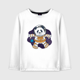 Детский лонгслив хлопок с принтом Милая Космическая Панда в Санкт-Петербурге, 100% хлопок | круглый вырез горловины, полуприлегающий силуэт, длина до линии бедер | Тематика изображения на принте: animals | astronaut | cosmonaut | cute panda | earth | helmet | kawaii | panda | pet | pets | space | space panda | астронавт | в космосе | в шлеме | детский рисунок | животные | звёзды | земля | космонавт | космос | медведь | медвежонок
