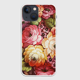 Чехол для iPhone 13 mini с принтом Цветы на красном фоне в Санкт-Петербурге,  |  | декоративная роспись | живопись | жостово | жостовская роспись | розы | цветы