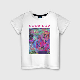 Детская футболка хлопок с принтом SODA LUV в Санкт-Петербурге, 100% хлопок | круглый вырез горловины, полуприлегающий силуэт, длина до линии бедер | luv | melon | music | soda | sodaluv | бигасс | коми | лав | лого | лув | мелон | сода