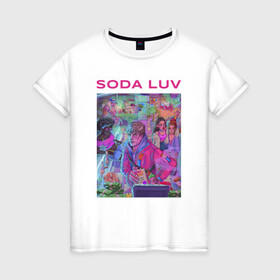 Женская футболка хлопок с принтом SODA LUV в Санкт-Петербурге, 100% хлопок | прямой крой, круглый вырез горловины, длина до линии бедер, слегка спущенное плечо | Тематика изображения на принте: luv | melon | music | soda | sodaluv | бигасс | коми | лав | лого | лув | мелон | сода