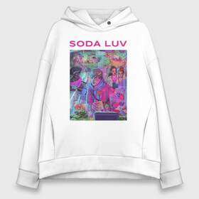 Женское худи Oversize хлопок с принтом SODA LUV в Санкт-Петербурге, френч-терри — 70% хлопок, 30% полиэстер. Мягкий теплый начес внутри —100% хлопок | боковые карманы, эластичные манжеты и нижняя кромка, капюшон на магнитной кнопке | luv | melon | music | soda | sodaluv | бигасс | коми | лав | лого | лув | мелон | сода