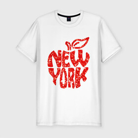 Мужская футболка хлопок Slim с принтом NEW YORK в Санкт-Петербурге, 92% хлопок, 8% лайкра | приталенный силуэт, круглый вырез ворота, длина до линии бедра, короткий рукав | big apple | city | new york | red | tourist | usa | большое яблоко | город | надпись | нью йорк | сша | текст | туризм