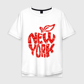 Мужская футболка хлопок Oversize с принтом NEW YORK в Санкт-Петербурге, 100% хлопок | свободный крой, круглый ворот, “спинка” длиннее передней части | Тематика изображения на принте: big apple | city | new york | red | tourist | usa | большое яблоко | город | надпись | нью йорк | сша | текст | туризм