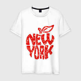 Мужская футболка хлопок с принтом NEW YORK в Санкт-Петербурге, 100% хлопок | прямой крой, круглый вырез горловины, длина до линии бедер, слегка спущенное плечо. | big apple | city | new york | red | tourist | usa | большое яблоко | город | надпись | нью йорк | сша | текст | туризм