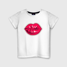 Детская футболка хлопок с принтом Чмок в Санкт-Петербурге, 100% хлопок | круглый вырез горловины, полуприлегающий силуэт, длина до линии бедер | lips | вектор | губы | иллюстрация | поцелуй