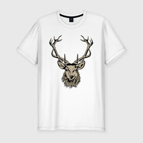 Мужская футболка хлопок Slim с принтом Редкий олень в Санкт-Петербурге, 92% хлопок, 8% лайкра | приталенный силуэт, круглый вырез ворота, длина до линии бедра, короткий рукав | deer | дикая природа | животные | звери | олень