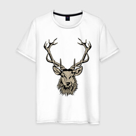 Мужская футболка хлопок с принтом Редкий олень в Санкт-Петербурге, 100% хлопок | прямой крой, круглый вырез горловины, длина до линии бедер, слегка спущенное плечо. | deer | дикая природа | животные | звери | олень