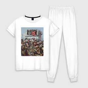Женская пижама хлопок с принтом Bleeding Edge в Санкт-Петербурге, 100% хлопок | брюки и футболка прямого кроя, без карманов, на брюках мягкая резинка на поясе и по низу штанин | games | microsoft | ninja theory | xbox