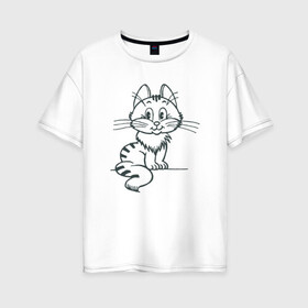 Женская футболка хлопок Oversize с принтом Косьма в Санкт-Петербурге, 100% хлопок | свободный крой, круглый ворот, спущенный рукав, длина до линии бедер
 | animal | cat | cute | kitty | meow | друг | животные | киска | китти | кот | котенок | котик | котэ | кошечка | кошка | милый | мур | мяу | питомец