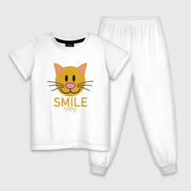 Детская пижама хлопок с принтом Smile Cat в Санкт-Петербурге, 100% хлопок |  брюки и футболка прямого кроя, без карманов, на брюках мягкая резинка на поясе и по низу штанин
 | Тематика изображения на принте: animal | cat | cute | kitty | meow | smile | друг | животные | киска | китти | кот | котенок | котик | котэ | кошечка | кошка | милый | мур | мяу | питомец