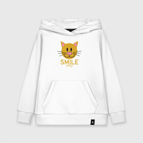 Детская толстовка хлопок с принтом Smile Cat в Санкт-Петербурге, 100% хлопок | Круглый горловой вырез, эластичные манжеты, пояс, капюшен | Тематика изображения на принте: animal | cat | cute | kitty | meow | smile | друг | животные | киска | китти | кот | котенок | котик | котэ | кошечка | кошка | милый | мур | мяу | питомец