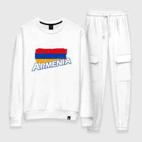 Женский костюм хлопок с принтом Armenia Flag в Санкт-Петербурге, 100% хлопок | на свитшоте круглая горловина, мягкая резинка по низу. Брюки заужены к низу, на них два вида карманов: два 