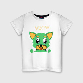 Детская футболка хлопок с принтом МИЛЫЙ КОТИК в Санкт-Петербурге, 100% хлопок | круглый вырез горловины, полуприлегающий силуэт, длина до линии бедер | animal | cat | children | green | meow | детские | домашние | животные | зеленый | карман | кис кис | кот | котик | котэ | кошки | малыш | мяу