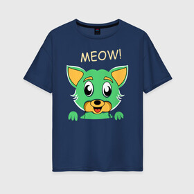 Женская футболка хлопок Oversize с принтом МИЛЫЙ КОТИК в Санкт-Петербурге, 100% хлопок | свободный крой, круглый ворот, спущенный рукав, длина до линии бедер
 | animal | cat | children | green | meow | детские | домашние | животные | зеленый | карман | кис кис | кот | котик | котэ | кошки | малыш | мяу
