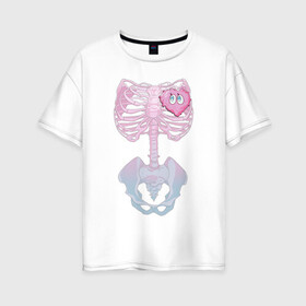 Женская футболка хлопок Oversize с принтом yumemi riamu (Риаму Юмэми) в Санкт-Петербурге, 100% хлопок | свободный крой, круглый ворот, спущенный рукав, длина до линии бедер
 | Тематика изображения на принте: anime | yumemi riamu | аниме | девушки золушки | риаму юмэми | сердце | скелет | хэллоуин