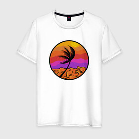 Мужская футболка хлопок с принтом Пальма и море в Санкт-Петербурге, 100% хлопок | прямой крой, круглый вырез горловины, длина до линии бедер, слегка спущенное плечо. | beach | club | palm | party | sea | summer | tropical | волны | жара | закат | летние | лето | море | пальмы | пляж | тропический
