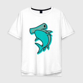Мужская футболка хлопок Oversize с принтом Акула молот в Санкт-Петербурге, 100% хлопок | свободный крой, круглый ворот, “спинка” длиннее передней части | shark | акула | акулы | жители | молот | молотоголовая | море | морские | океан | рыба