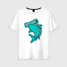 Женская футболка хлопок Oversize с принтом Акула молот в Санкт-Петербурге, 100% хлопок | свободный крой, круглый ворот, спущенный рукав, длина до линии бедер
 | shark | акула | акулы | жители | молот | молотоголовая | море | морские | океан | рыба