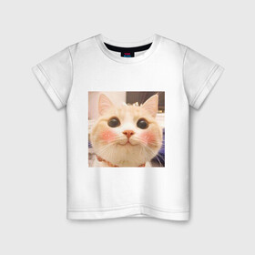 Детская футболка хлопок с принтом Мем про котов в Санкт-Петербурге, 100% хлопок | круглый вырез горловины, полуприлегающий силуэт, длина до линии бедер | Тематика изображения на принте: белый | кот | мем | милый | прикол