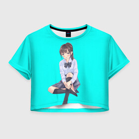 Женская футболка Crop-top 3D с принтом Anime girl в Санкт-Петербурге, 100% полиэстер | круглая горловина, длина футболки до линии талии, рукава с отворотами | anime girl | green | аниме | аниме тян на бирюзовом фоне | зеленый фон