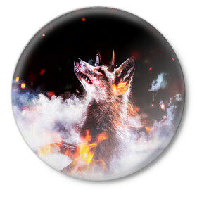 Значок с принтом Лиса с рогами в Санкт-Петербурге,  металл | круглая форма, металлическая застежка в виде булавки | Тематика изображения на принте: fox | foxy | животное | звери | лиса | лисенок | лисичка | милая | рыжая | фокс