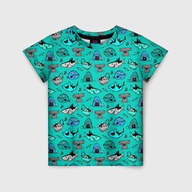 Детская футболка 3D с принтом Морские рыбки в Санкт-Петербурге, 100% гипоаллергенный полиэфир | прямой крой, круглый вырез горловины, длина до линии бедер, чуть спущенное плечо, ткань немного тянется | Тематика изображения на принте: акула | кит | море | рыба | рыба молот | рыбки
