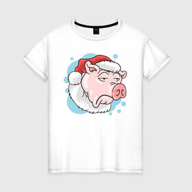 Женская футболка хлопок с принтом Грустный Джек в Санкт-Петербурге, 100% хлопок | прямой крой, круглый вырез горловины, длина до линии бедер, слегка спущенное плечо | новый год | поросёнок | праздник | рождество | свинья | сочельник