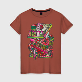 Женская футболка хлопок с принтом Дом грёз в Санкт-Петербурге, 100% хлопок | прямой крой, круглый вырез горловины, длина до линии бедер, слегка спущенное плечо | абстракция | геометрия | графика | дом | розовый