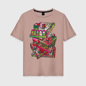 Женская футболка хлопок Oversize с принтом Дом грёз в Санкт-Петербурге, 100% хлопок | свободный крой, круглый ворот, спущенный рукав, длина до линии бедер
 | абстракция | геометрия | графика | дом | розовый