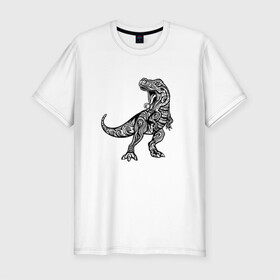 Мужская футболка хлопок Slim с принтом Тираннозавр узор Мандала в Санкт-Петербурге, 92% хлопок, 8% лайкра | приталенный силуэт, круглый вырез ворота, длина до линии бедра, короткий рукав | art | ethnic | grunge | mandala | pattern | pop culture | rex | science | t rex | tribal | tyrannosaurus rex | vintage | арт | вензеля | винтаж | гранж | динозавр | наука | паттерн | популярная культура | теропод | ти рекс | тиранозавр | тирекс | хищник |