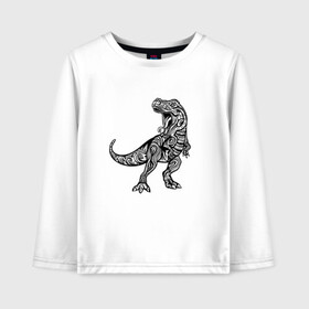 Детский лонгслив хлопок с принтом Тираннозавр узор Мандала в Санкт-Петербурге, 100% хлопок | круглый вырез горловины, полуприлегающий силуэт, длина до линии бедер | art | ethnic | grunge | mandala | pattern | pop culture | rex | science | t rex | tribal | tyrannosaurus rex | vintage | арт | вензеля | винтаж | гранж | динозавр | наука | паттерн | популярная культура | теропод | ти рекс | тиранозавр | тирекс | хищник |