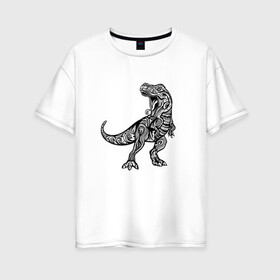 Женская футболка хлопок Oversize с принтом Тираннозавр узор Мандала в Санкт-Петербурге, 100% хлопок | свободный крой, круглый ворот, спущенный рукав, длина до линии бедер
 | art | ethnic | grunge | mandala | pattern | pop culture | rex | science | t rex | tribal | tyrannosaurus rex | vintage | арт | вензеля | винтаж | гранж | динозавр | наука | паттерн | популярная культура | теропод | ти рекс | тиранозавр | тирекс | хищник |