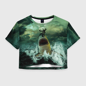 Женская футболка Crop-top 3D с принтом Shark Attack | Акула атакует в Санкт-Петербурге, 100% полиэстер | круглая горловина, длина футболки до линии талии, рукава с отворотами | attack | shark | акула | атака | парашютист | челюсти