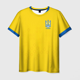 Мужская футболка 3D+ с принтом Украина домашняя форма в Санкт-Петербурге, 100% микрофибра | круглый вырез горловины, длина до линии бедер | champion | championship | euro | uefa | ukraine | атрибутика | домашняя | евро | уефа | украина | фанатская | форма | футбол | чемпион европы