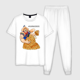 Мужская пижама хлопок с принтом IAMBASHKIR в Санкт-Петербурге, 100% хлопок | брюки и футболка прямого кроя, без карманов, на брюках мягкая резинка на поясе и по низу штанин
 | башкир | башкирия | башкортостан | халк | чак чак